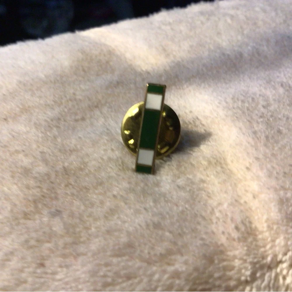 Green and White Enamel Lapel Pin with Gold Backing